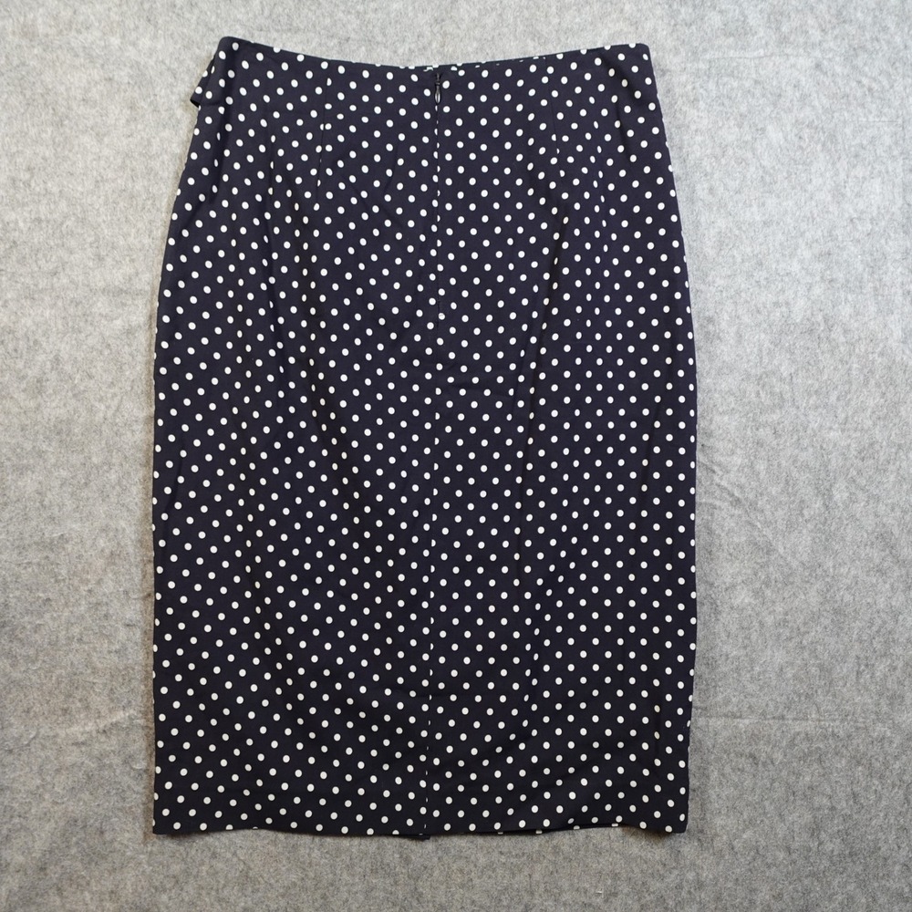 Judith Charles Skirt Womens 6 Pencil Midi Faux Wrap Navy White Polka Dot Office - Picture 8 of 9